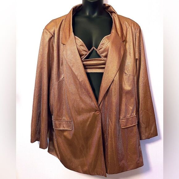 NWT Pretty little thing over sized Metallic Copper Blazer - Picture 4 of 4